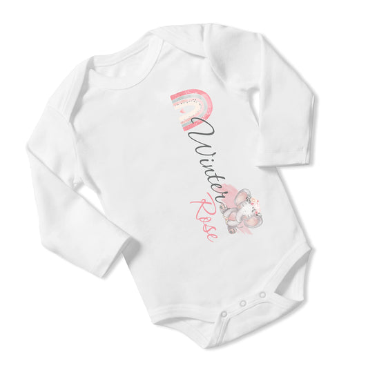 New Baby Girl's Printed Boho Elephant Rainbow vs 1 Personalized Infant Bodysuit Coming Home Outfit