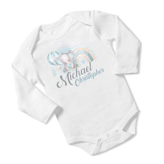 New Baby Boy's Printed Boho Elephant Rainbow VS 2 Personalized Infant Bodysuit Coming Home Outfit