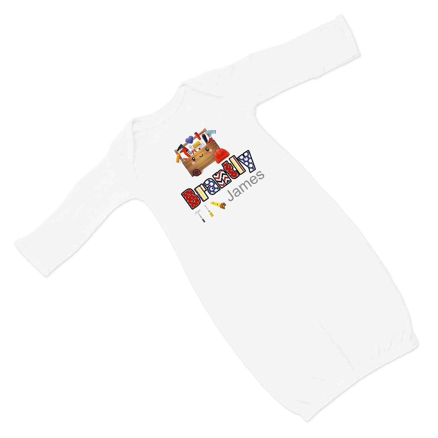 Baby Boy's Printed Tools Carpentry 3 VS 2 Personalized Infant Gown Coming Home Outfit