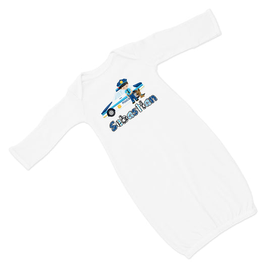 New Baby Boy's Printed Police Car K9 VS 2 Personalized Infant Gown Coming Home Outfit