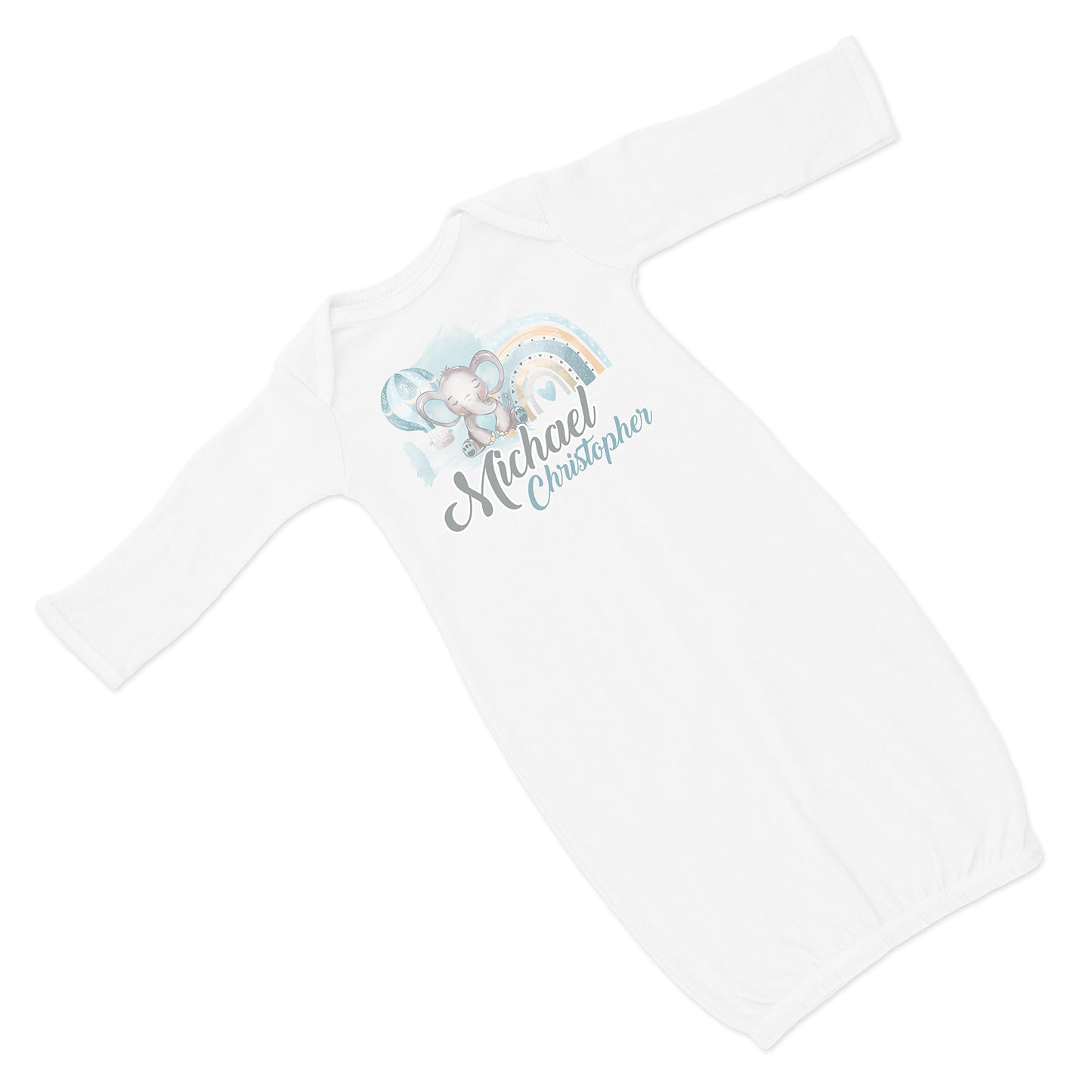 Baby Boy's Printed Boho Elephant Rainbow VS 2 Personalized Infant Gown Coming Home Outfit