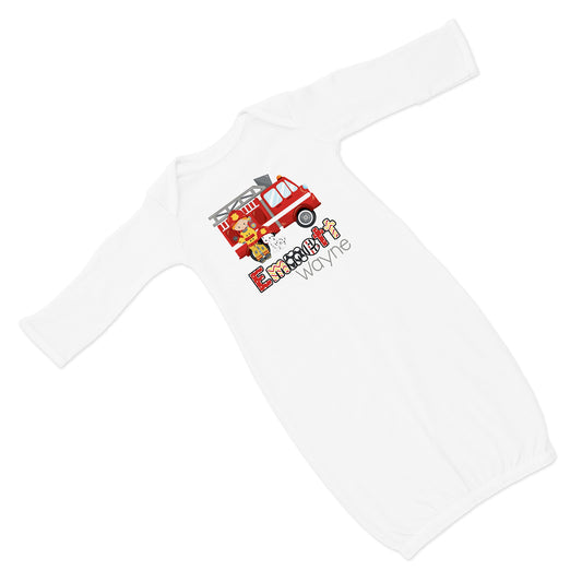 New Baby Boy's Printed Firefighter Fire Men Dalmatian VS 2 Personalized Infant Gown Coming Home Outfit