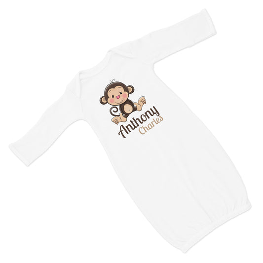 New Baby Boy's Printed Safari Jungle Monkey VS 2 Personalized Infant Gown Coming Home Outfit