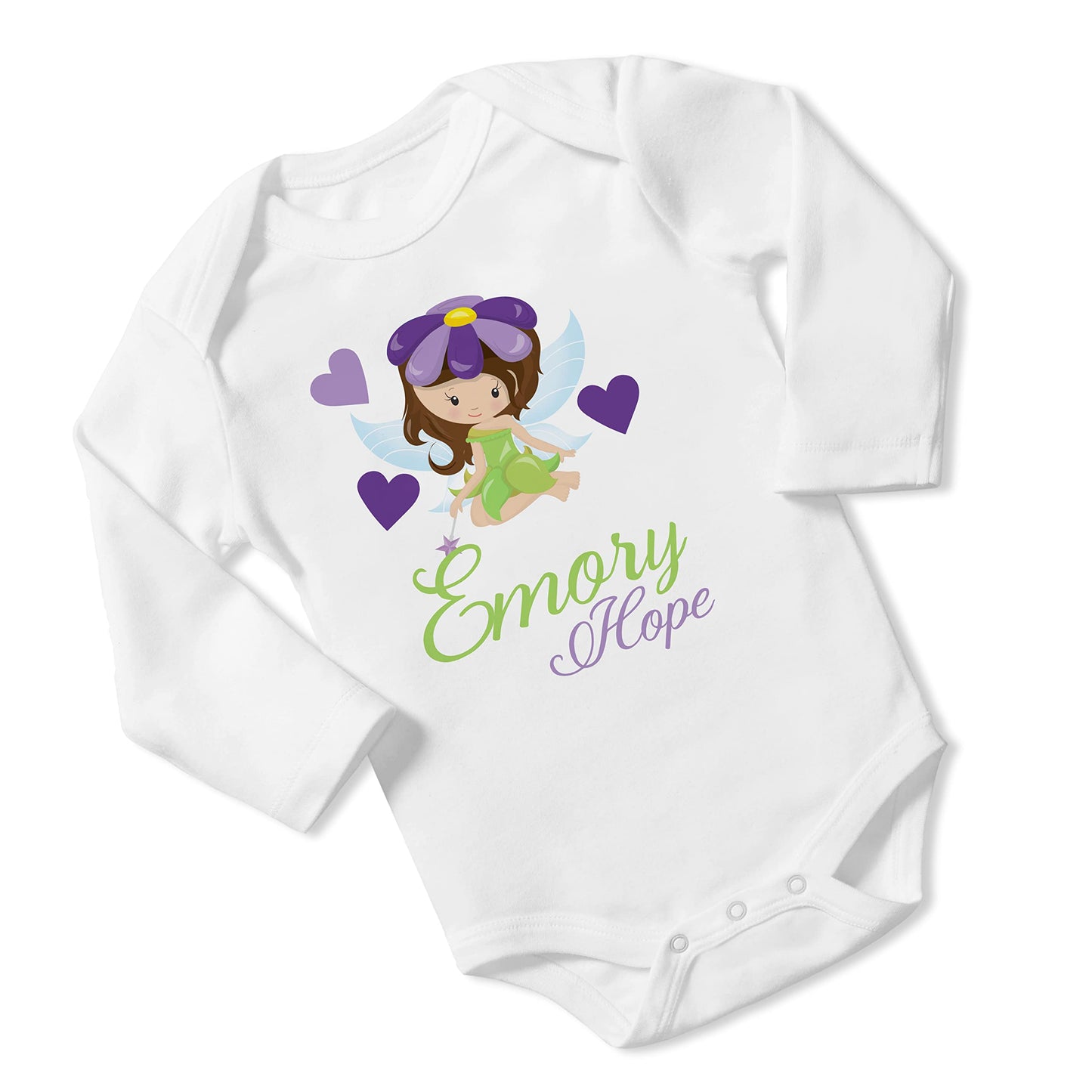 New Baby Girl's Printed Woodland Fairy Lime and Purple vs 2 Personalized Infant Bodysuit Coming Home Outfit