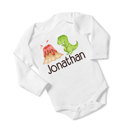 New Baby Boy's Printed T-Rex Tyrannosaurs Rex Dinosaur vs2 Personalized Infant Bodysuit Coming Home Outfit