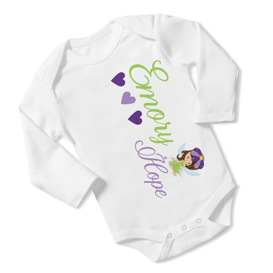 New Baby Girl's Printed Woodland Fairy Lime and Purple vs 1 Personalized Infant Bodysuit Coming Home Outfit