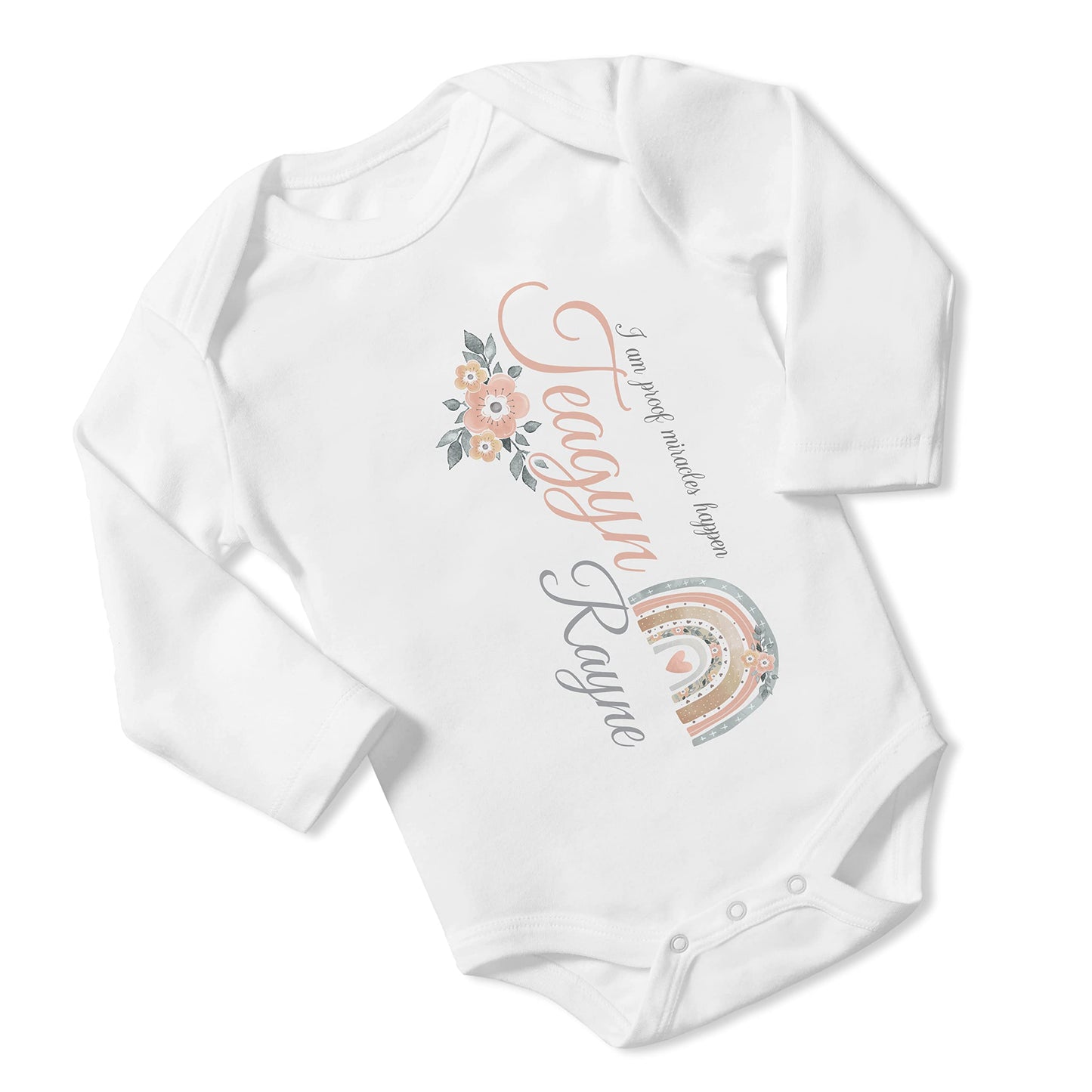 New Baby Printed Boho Rainbow Miracle vs1 Personalized Infant Bodysuit Coming Home Outfit