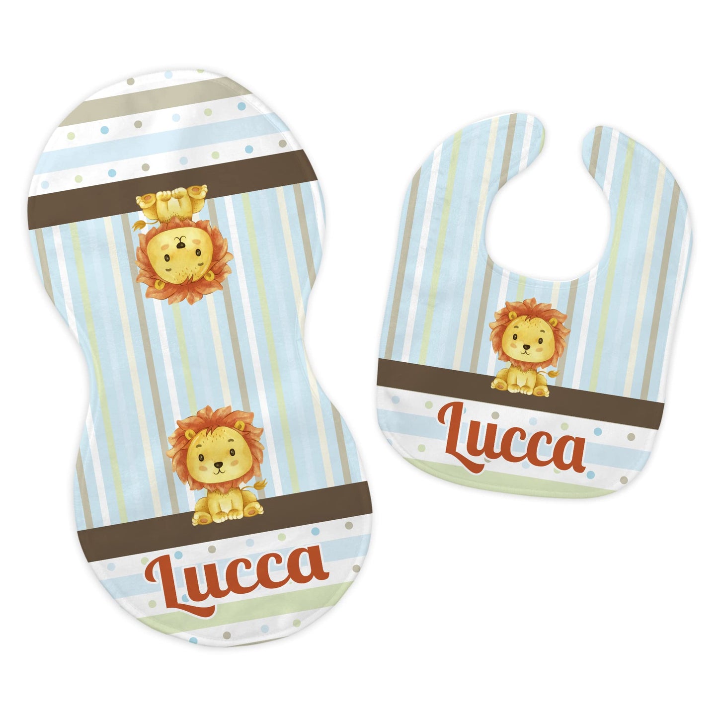 Baby Boy's Personalized Printed Custom Name Cute Lion King of the Jungle Bib and Burp cloth Set