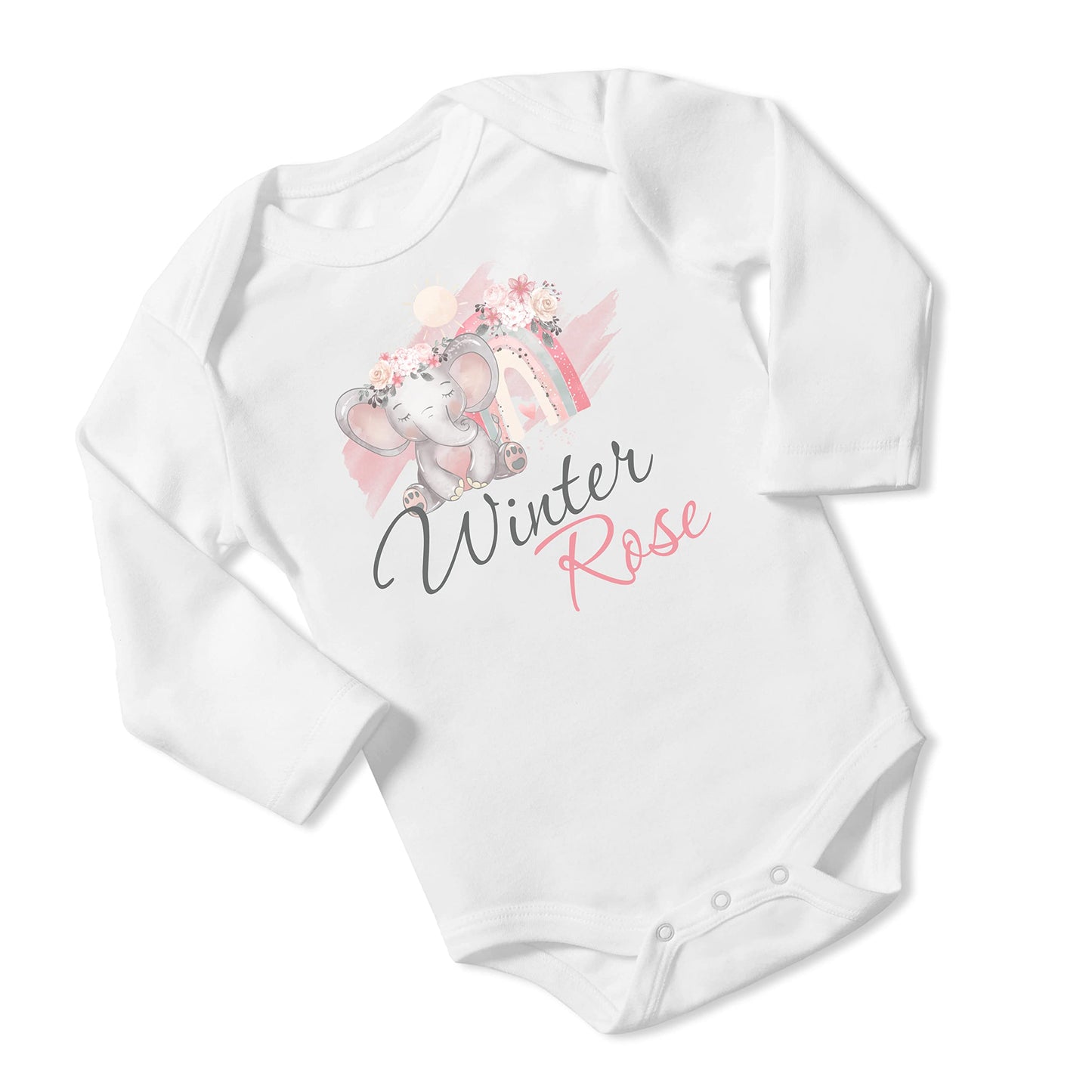 New Baby Girl's Printed Boho Elephant Rainbow vs 2 Personalized Infant Bodysuit Coming Home Outfit