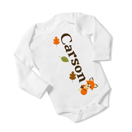 New Baby Boy's Printed Woodland Fox Personalized Infant Bodysuit Coming Home Outfit