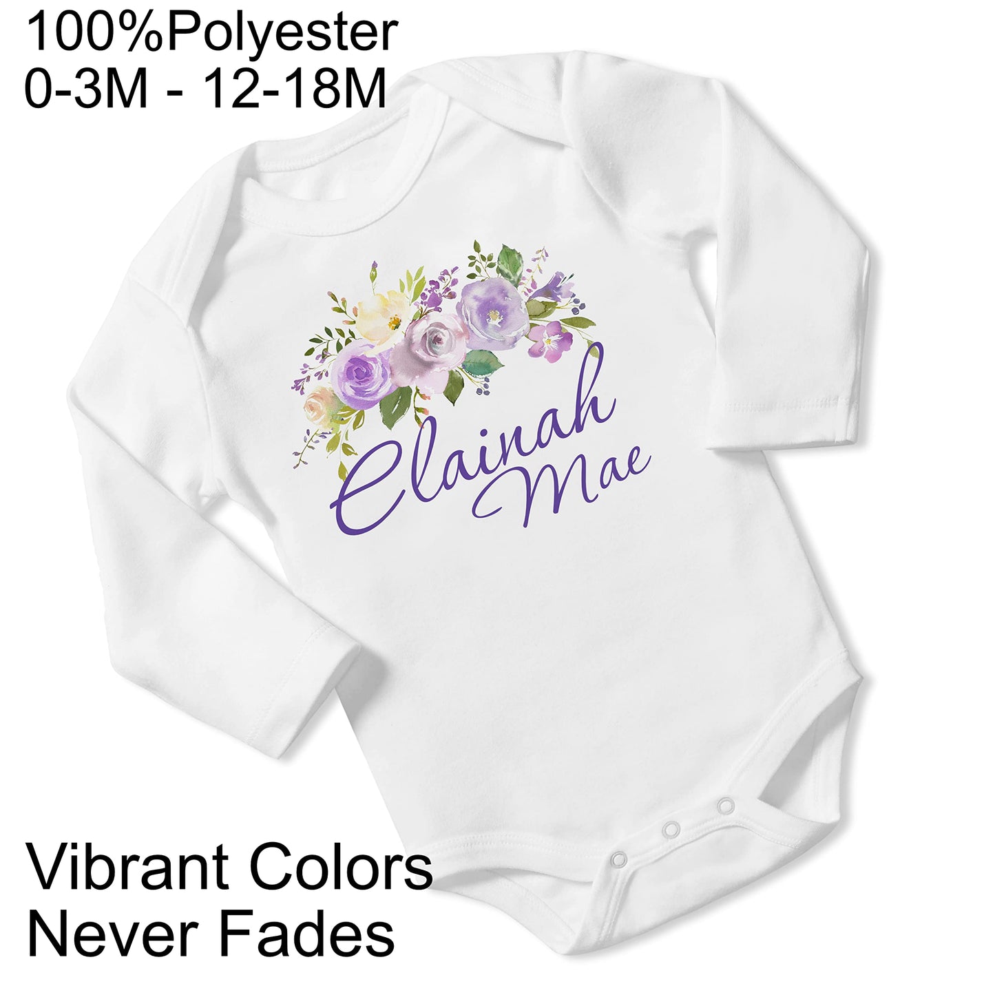 New Baby Girl's Printed Purple Floral vs 2 Personalized Infant Bodysuit Coming Home Outfit