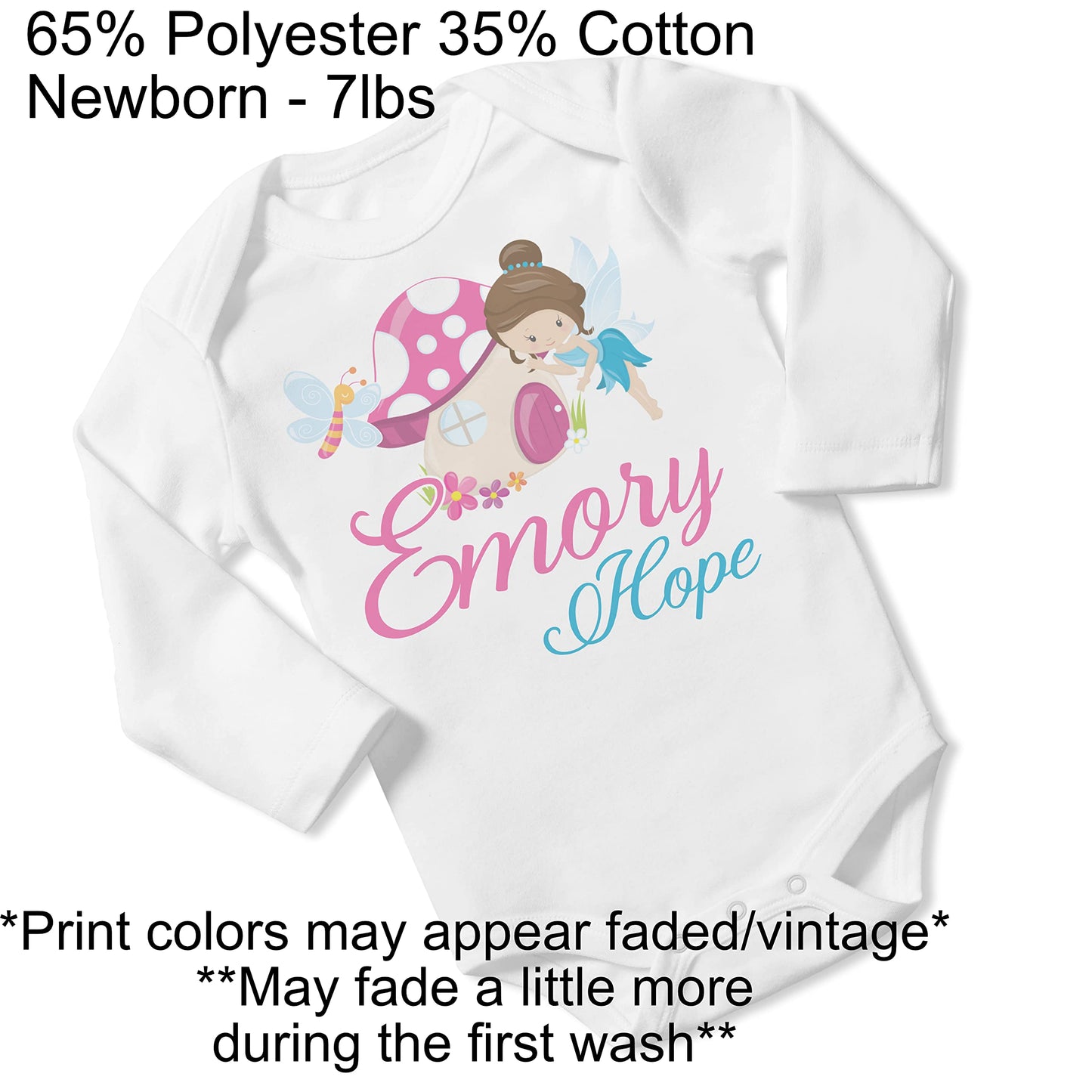 New Baby Girl's Printed Woodland Fairy Pink and Turquoise vs 2 Personalized Infant Bodysuit Coming Home Outfit