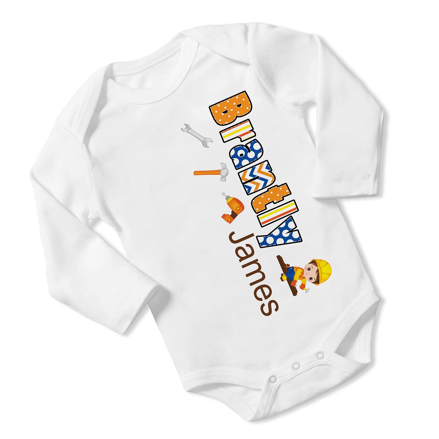 New Baby Boy's Printed Carpenter Tools 2 VS 1 Personalized Infant Bodysuit Coming Home Outfit