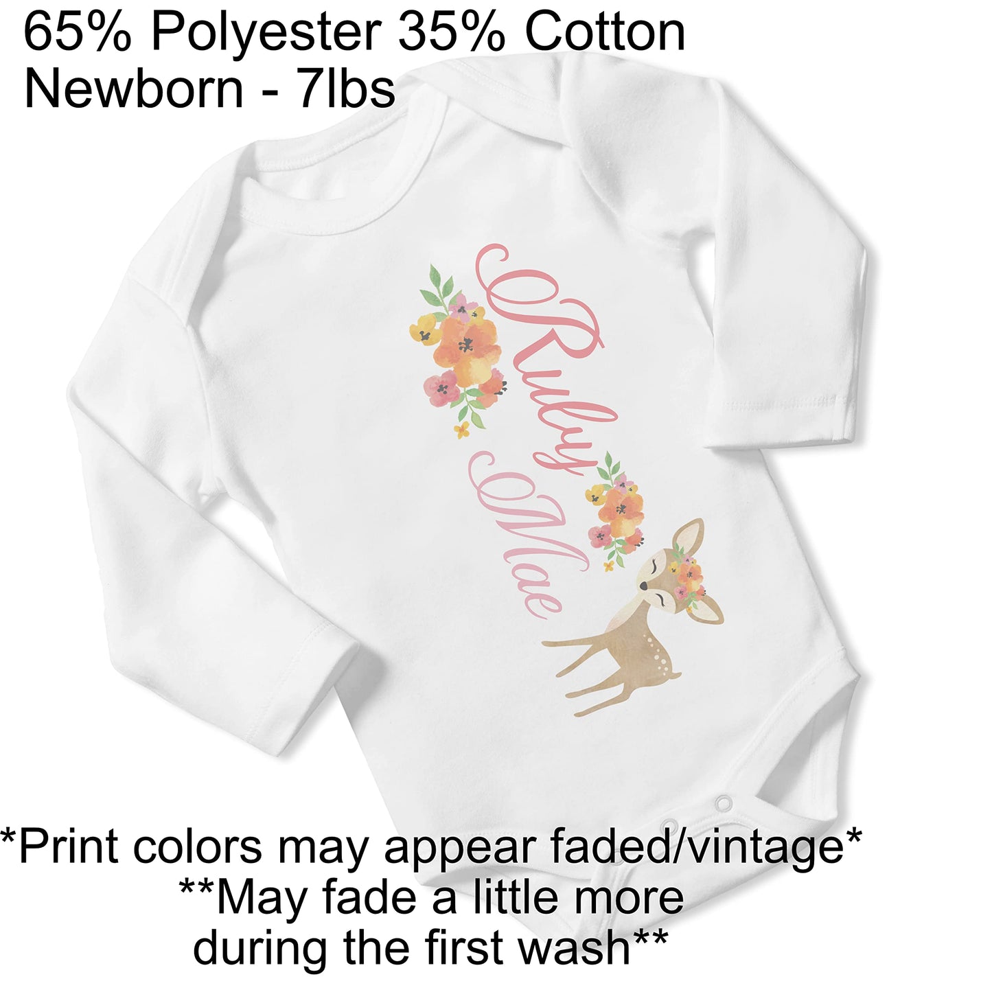 New Baby Girl's Printed Woodland Deer vs 1 Personalized Infant Bodysuit Coming Home Outfit