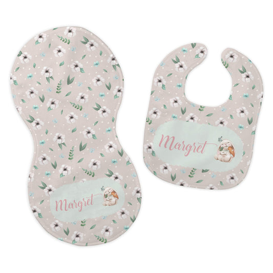 Baby Girl's Personalized Printed Custom Name Butterfly Bunny Easter Spring Bib and Burp Cloth Set