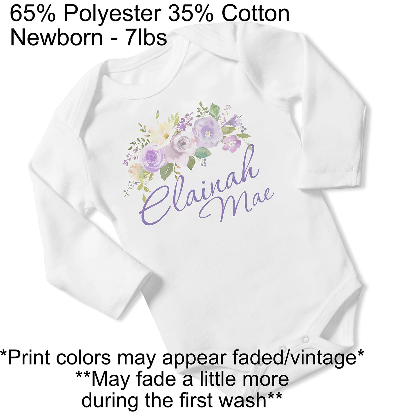 New Baby Girl's Printed Purple Floral vs 2 Personalized Infant Bodysuit Coming Home Outfit