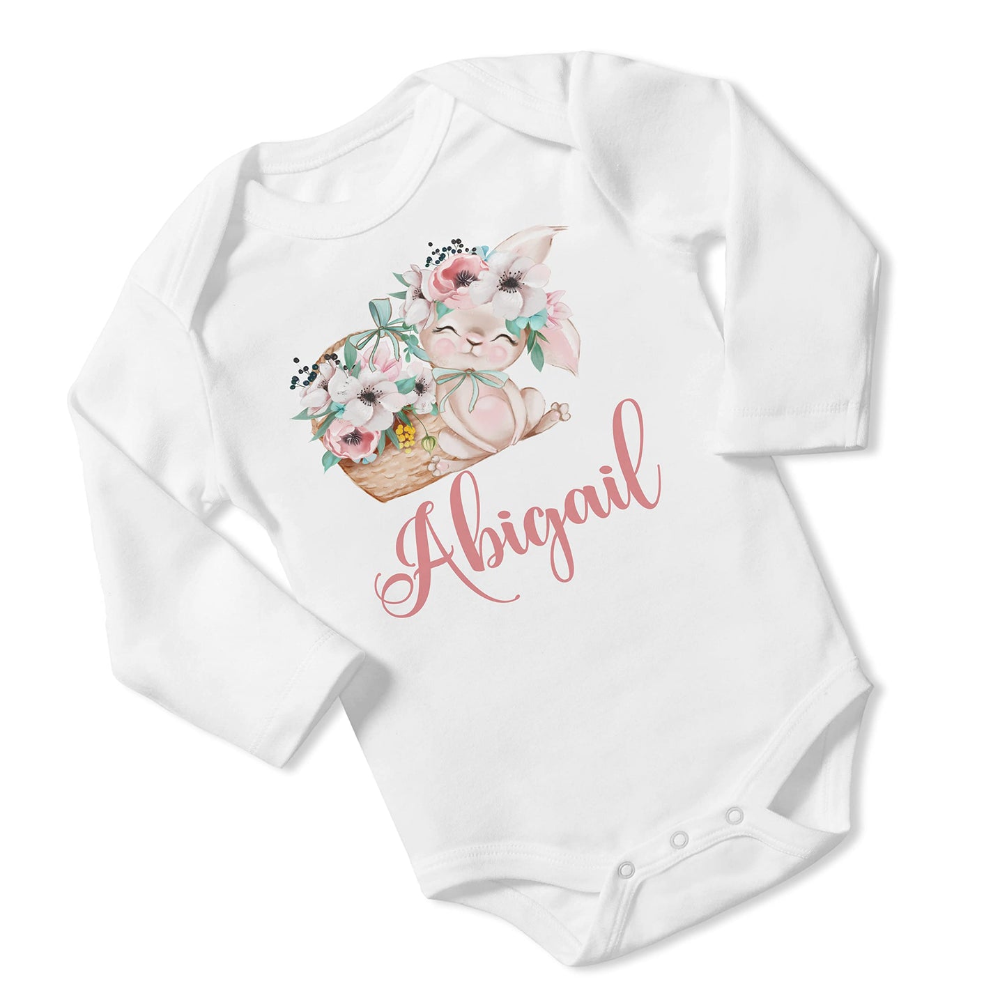 New Baby Girl's Printed Spring Easter Bunny vs 2 Personalized Infant Bodysuit Coming Home Outfit