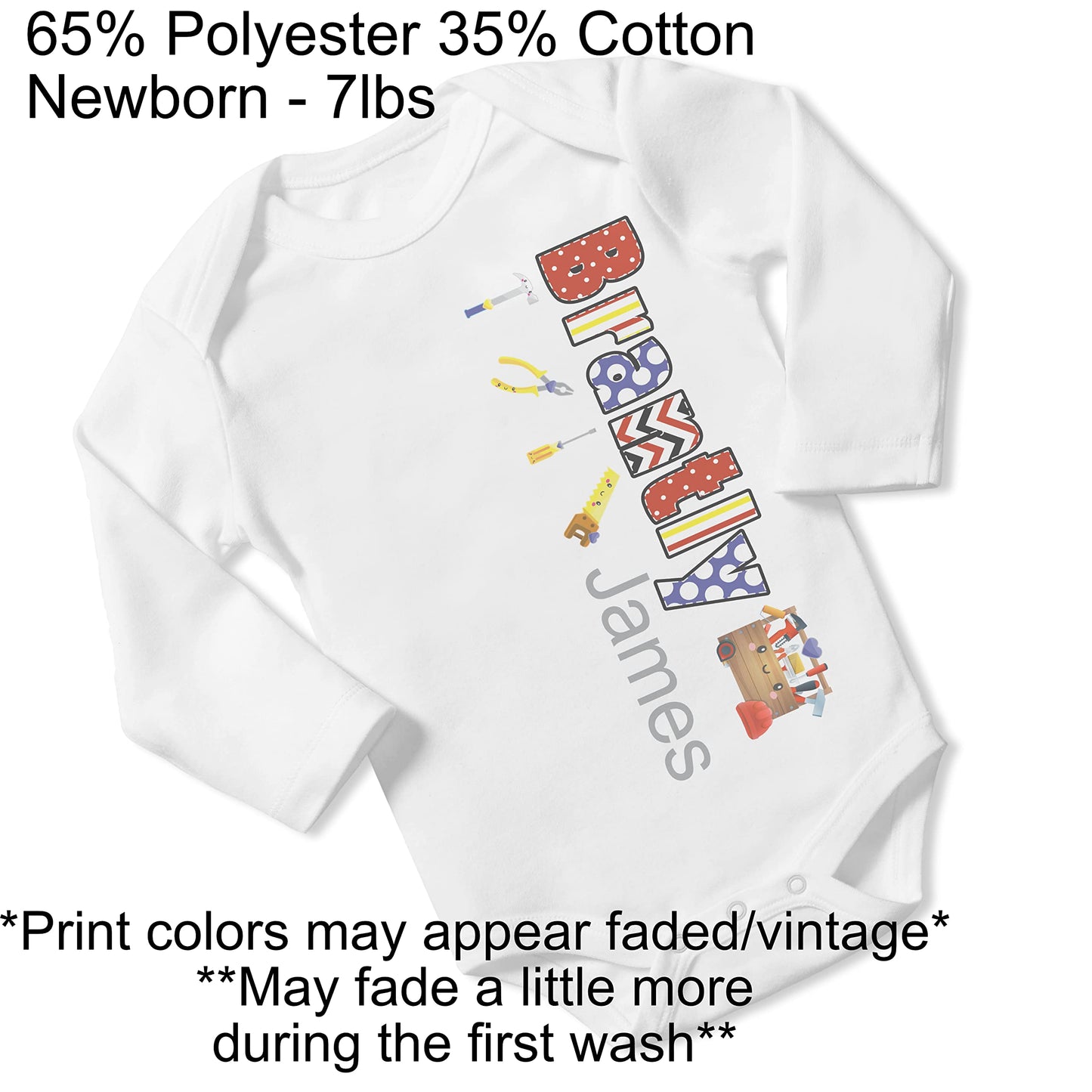 New Baby Boy's Printed Carpenter Tools 3 VS 1 Personalized Infant Bodysuit Coming Home Outfit