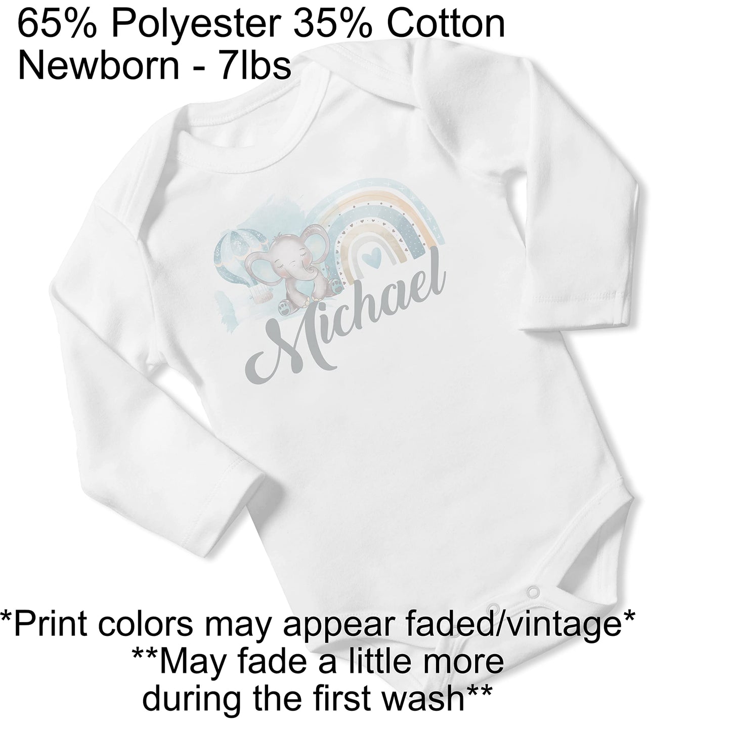 New Baby Boy's Printed Boho Elephant Rainbow VS 2 Personalized Infant Bodysuit Coming Home Outfit