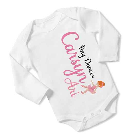 New Baby Girl's Printed Pink Ballerina Tiny Dancer vs 1 Personalized Infant Bodysuit Coming Home Outfit