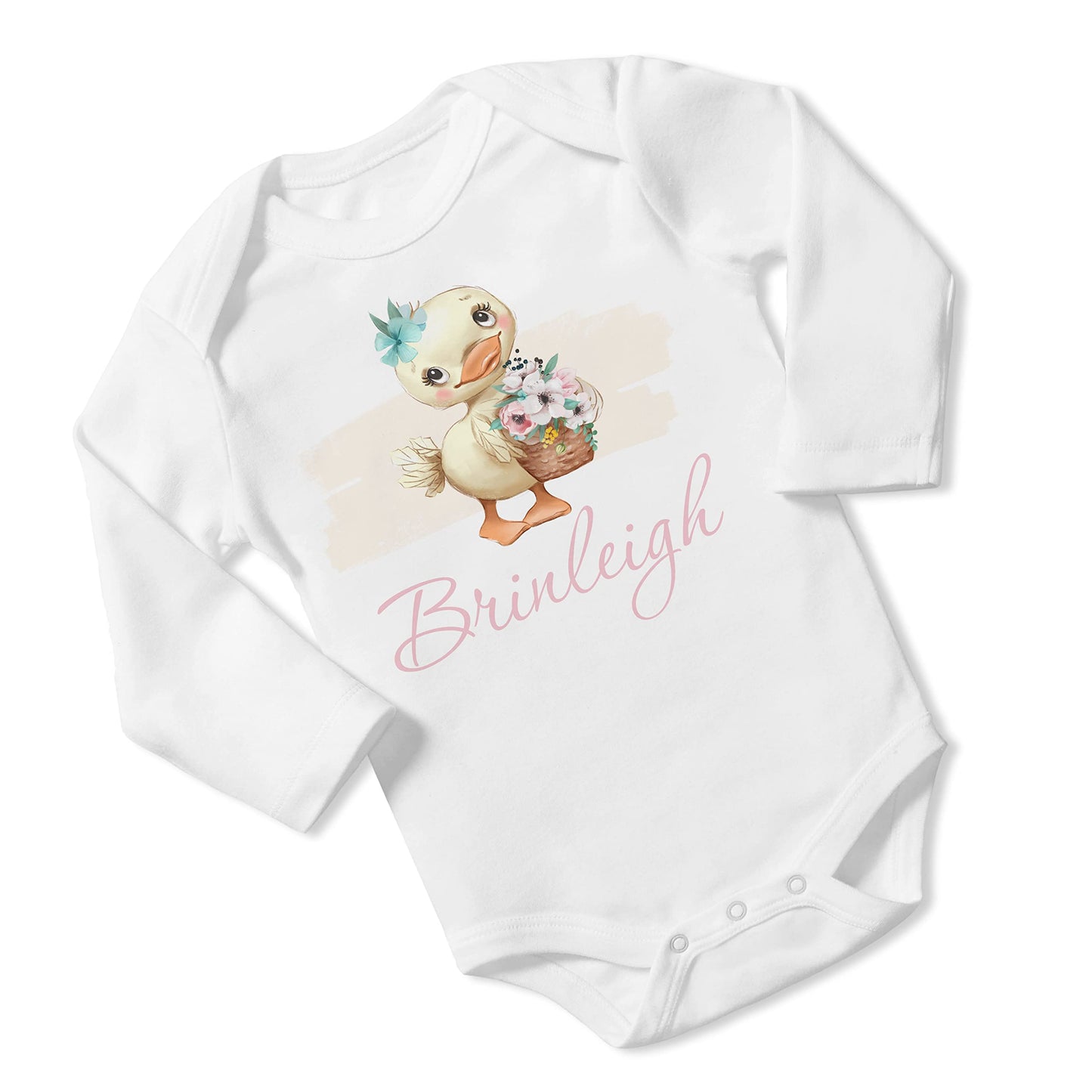 New Baby Girl's Printed Spring Floral Easter Duckling Duck vs 2 Personalized Infant Bodysuit Coming Home Outfit