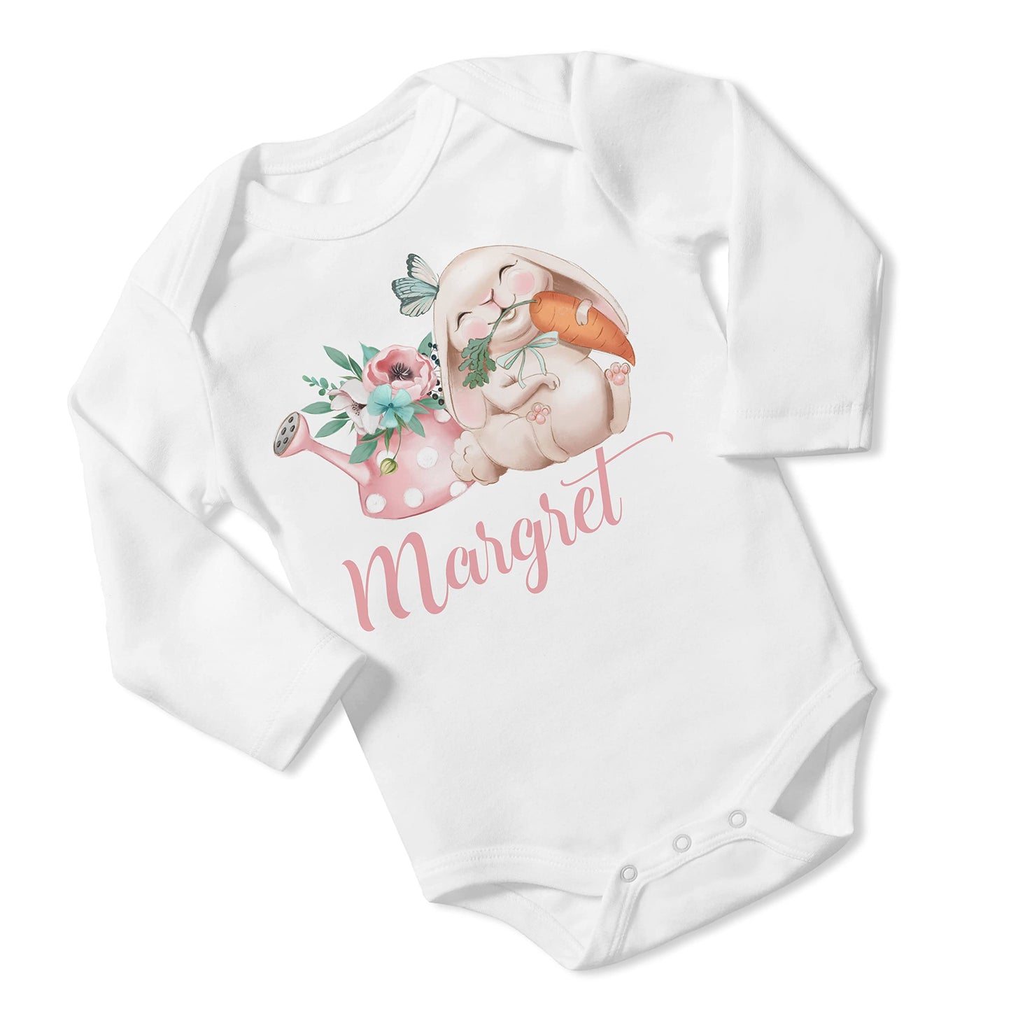 New Baby Girl's Printed Spring Easter Butterfly Bunny vs 2 Personalized Infant Bodysuit Coming Home Outfit