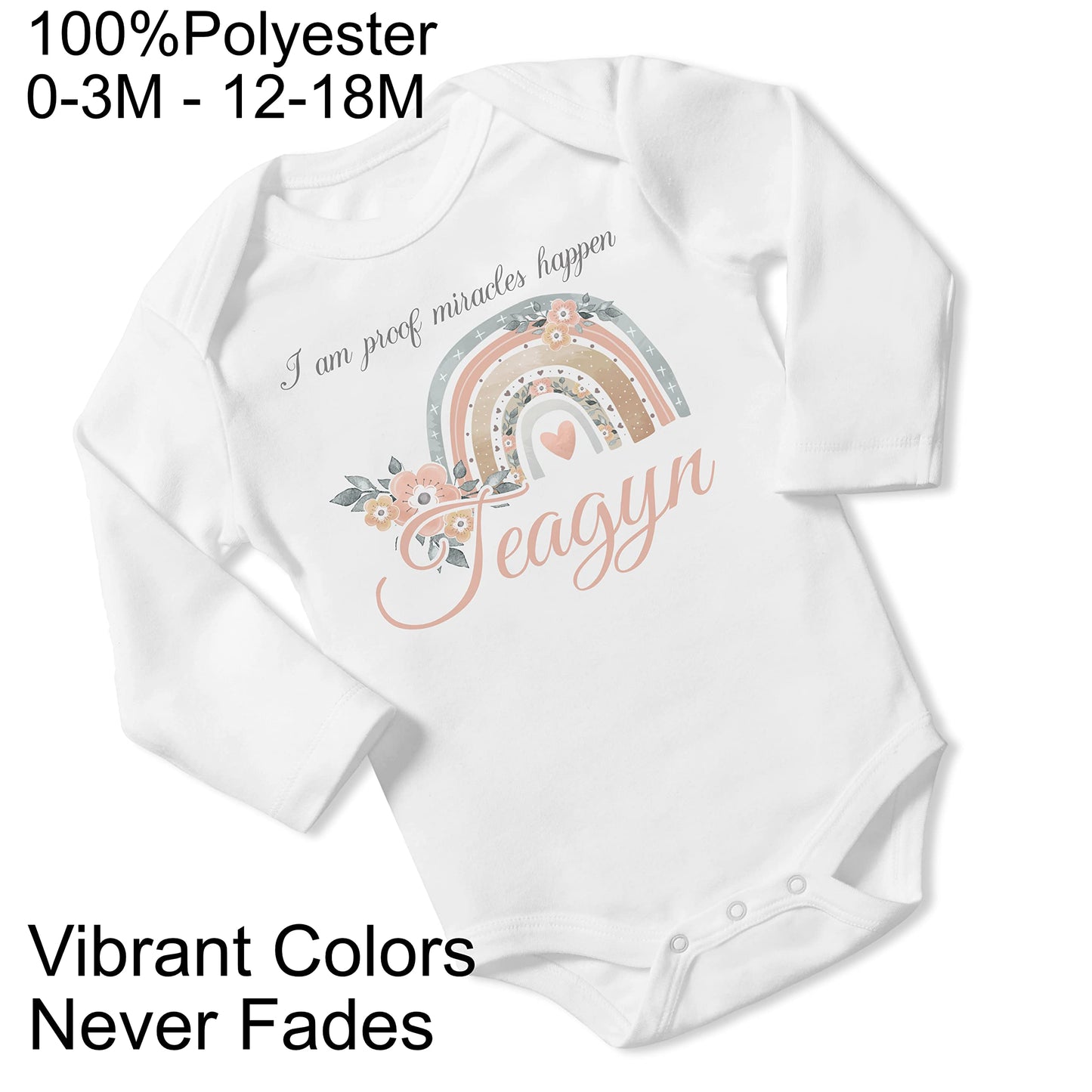 New Baby Girl's Printed Boho Rainbow Miracle vs2 Personalized Infant Bodysuit Coming Home Outfit