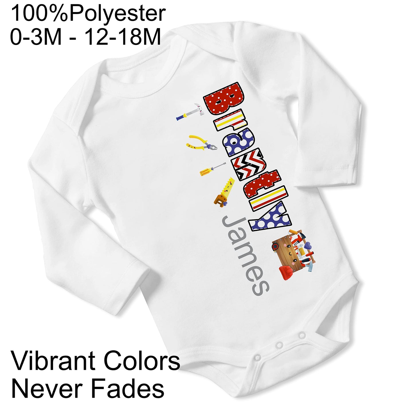 New Baby Boy's Printed Carpenter Tools 3 VS 1 Personalized Infant Bodysuit Coming Home Outfit