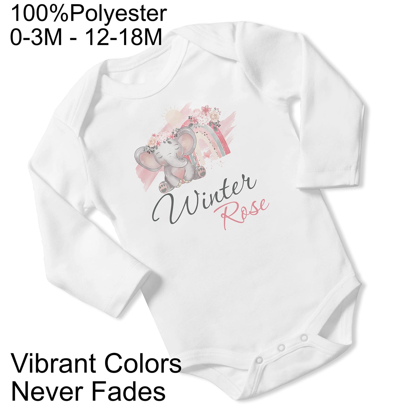 New Baby Girl's Printed Boho Elephant Rainbow vs 2 Personalized Infant Bodysuit Coming Home Outfit