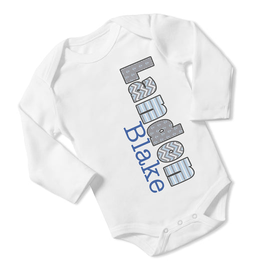 New Baby Boy's Printed Anchor Nautical Blue and Gray Personalized Infant Bodysuit Coming Home Outfit