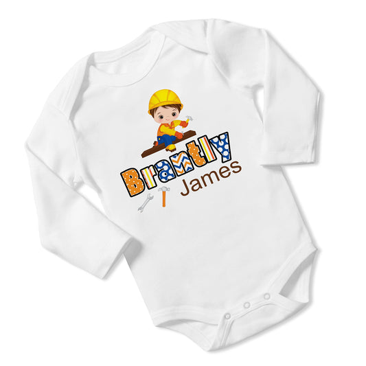 New Baby Boy's Printed Carpenter Tools 2 VS 2 Personalized Infant Bodysuit Coming Home Outfit