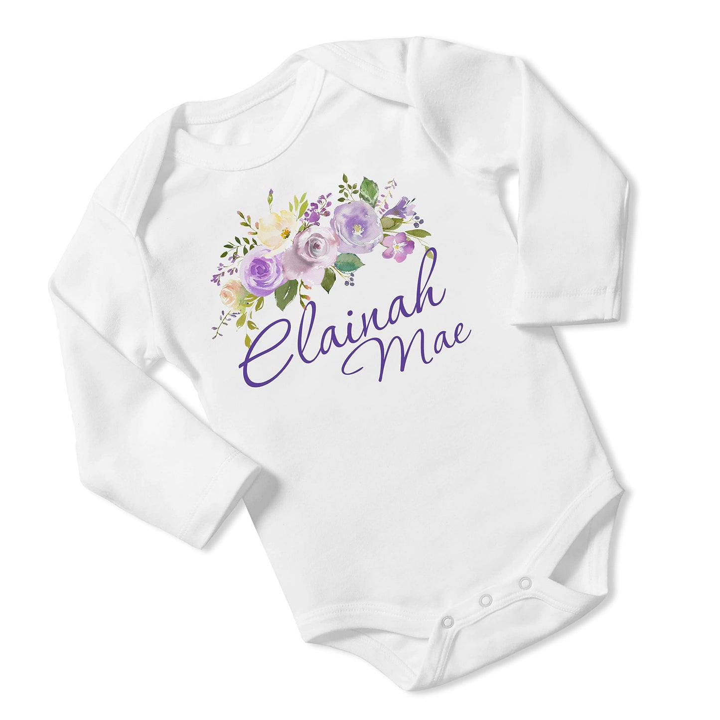 New Baby Girl's Printed Purple Floral vs 2 Personalized Infant Bodysuit Coming Home Outfit