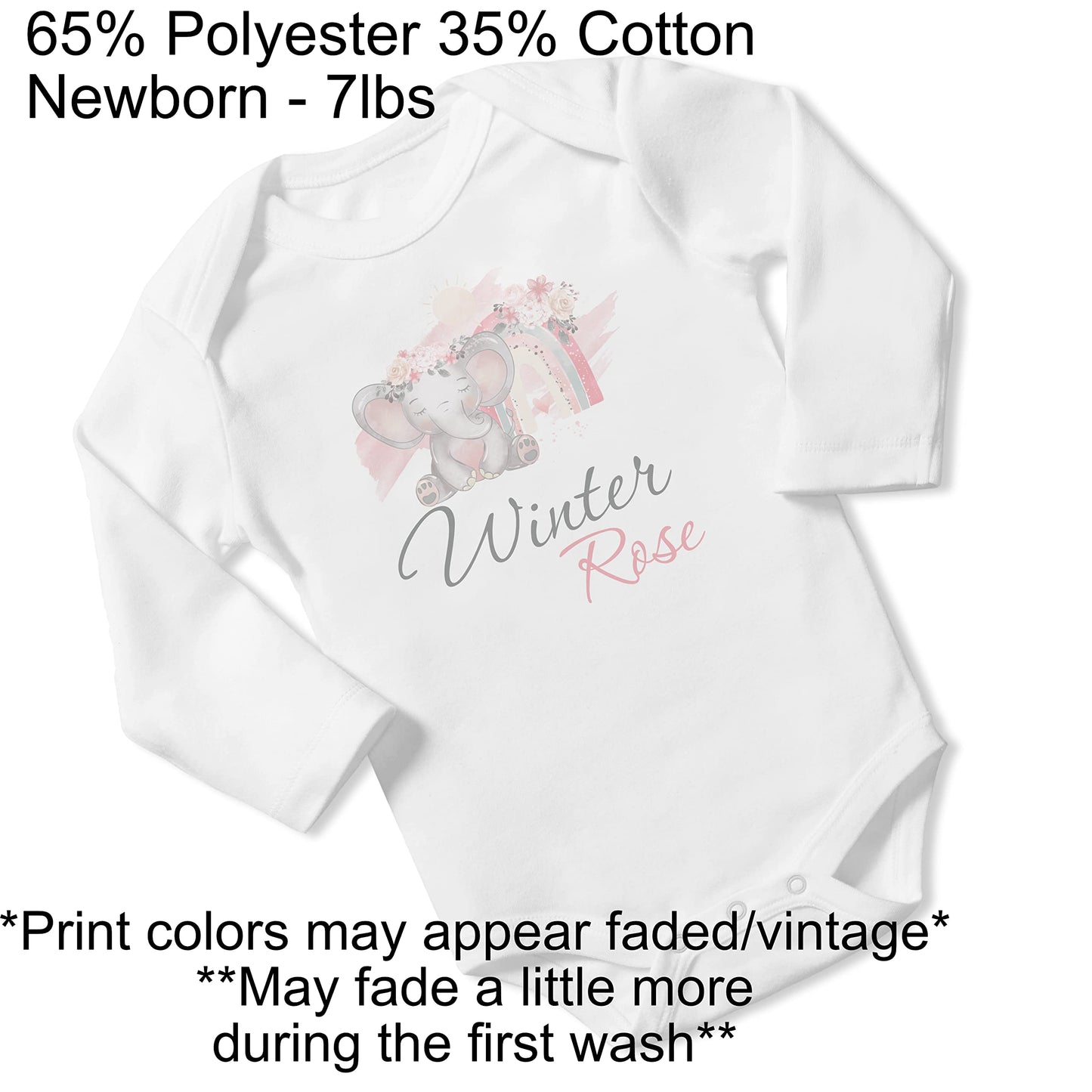 New Baby Girl's Printed Boho Elephant Rainbow vs 2 Personalized Infant Bodysuit Coming Home Outfit