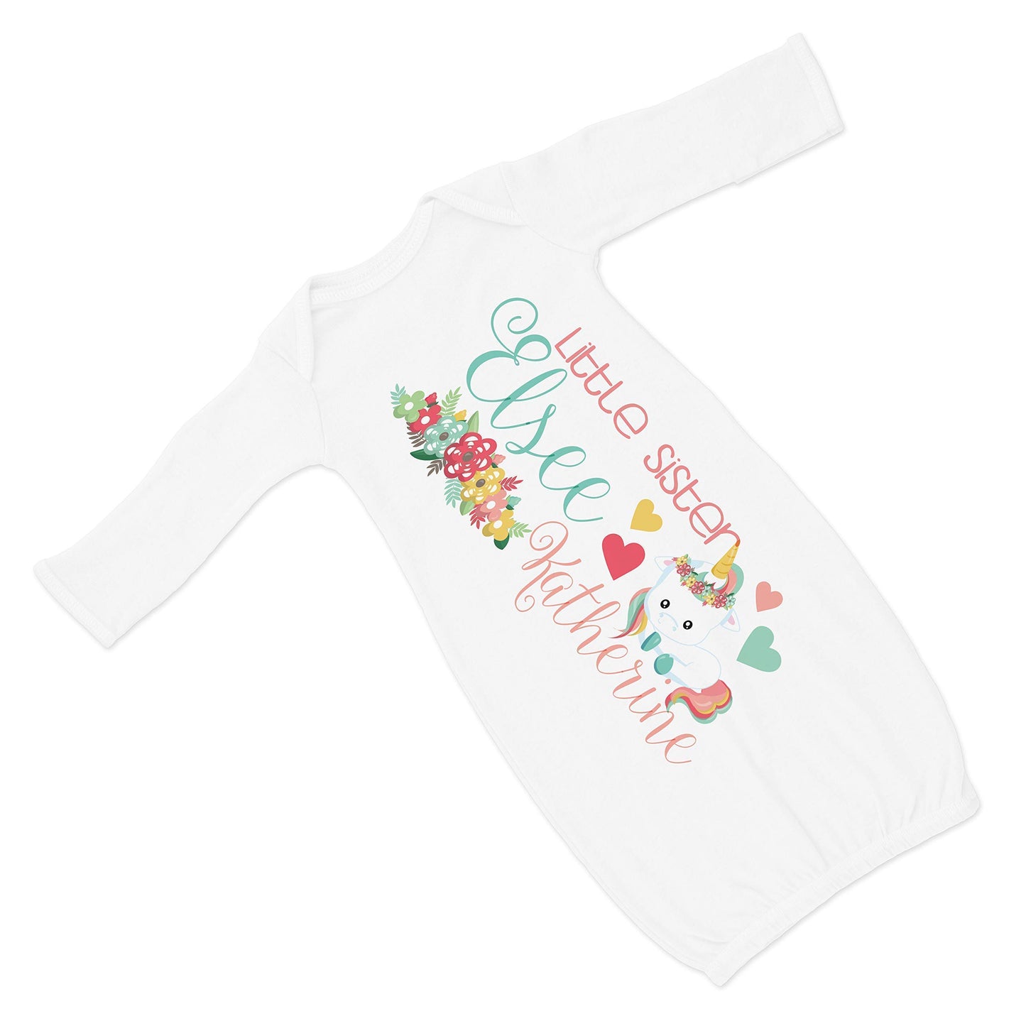 New Baby Girl's Printed Mint Raglan Unicorn Personalized Infant Gown with Pink Coming Home Outfit