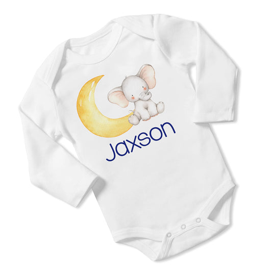 New Baby Boy's Printed Moon Elephant VS 2 Personalized Infant Bodysuit Coming Home Outfit