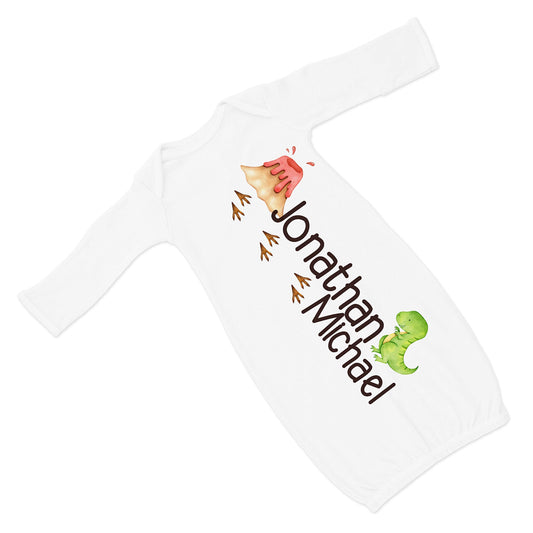 New Baby Boy's Printed Dinosaur T-Rex Personalized Infant Gown Coming Home Outfit