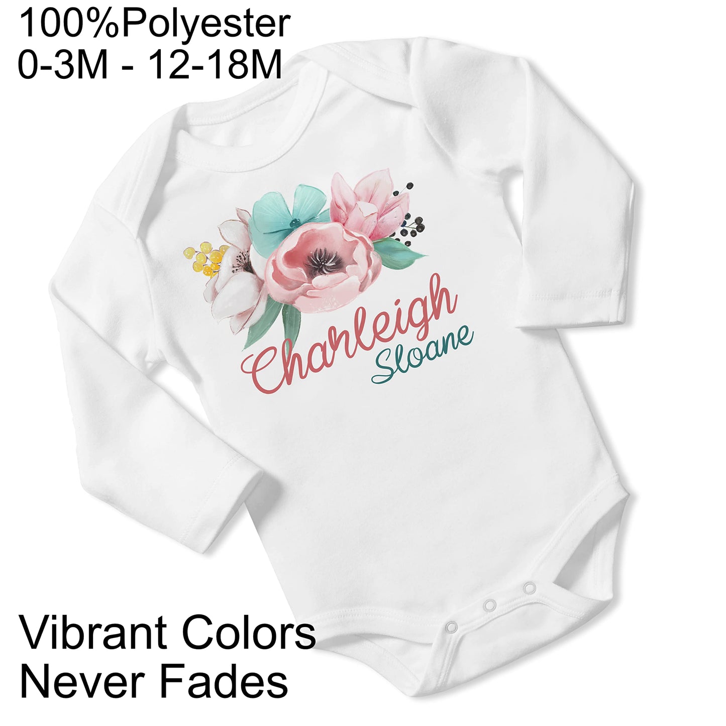 New Baby Girl's Printed Floral Peony Flower vs 2 Personalized Infant Bodysuit Coming Home Outfit