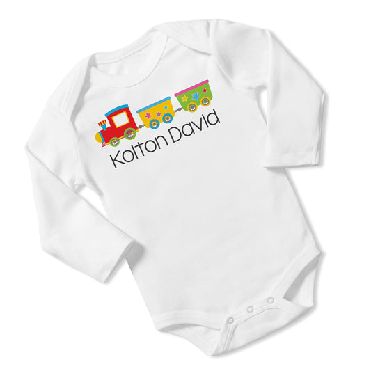 New Baby Boy's Printed Circus Train VS 2 Personalized Infant Bodysuit Coming Home Outfit