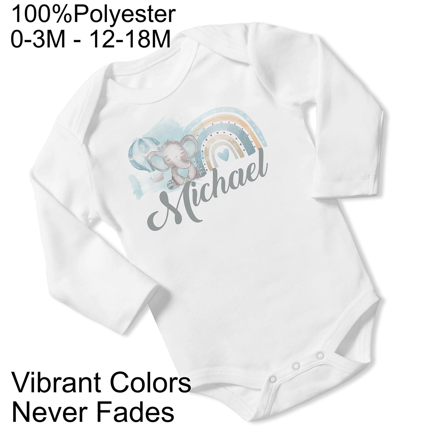 New Baby Boy's Printed Boho Elephant Rainbow VS 2 Personalized Infant Bodysuit Coming Home Outfit