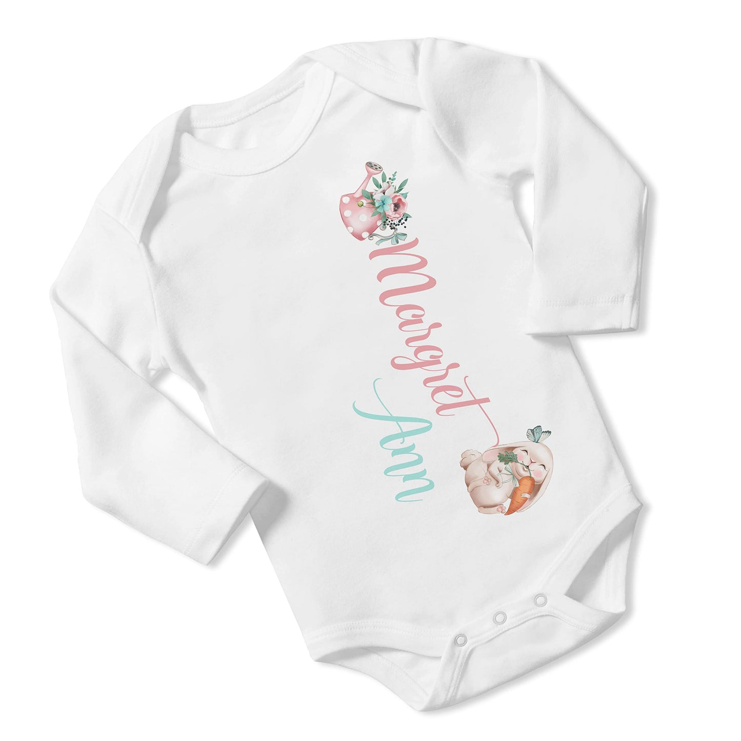 New Baby Girl's Printed Spring Easter Butterfly Bunny vs 1 Personalized Infant Bodysuit Coming Home Outfit