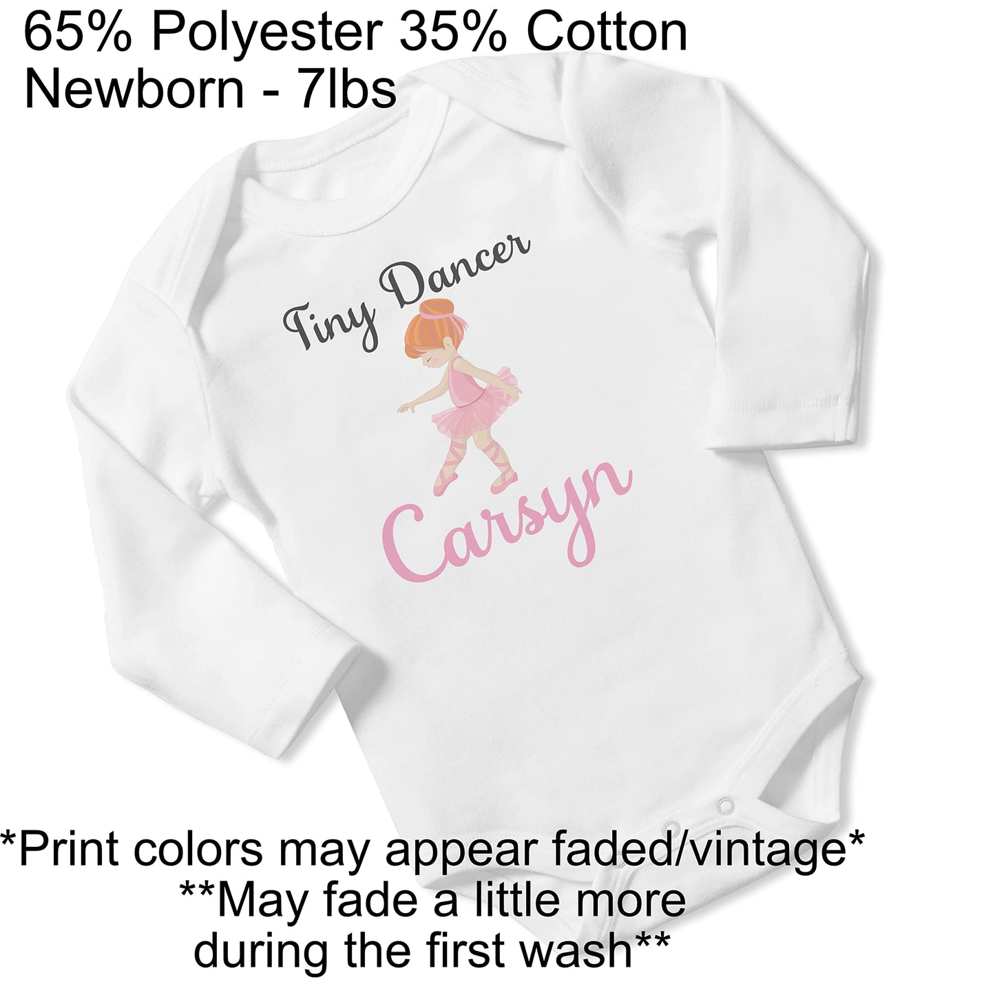 New Baby Girl's Printed Pink Ballerina Tiny Dancer vs 2 Personalized Infant Bodysuit Coming Home Outfit