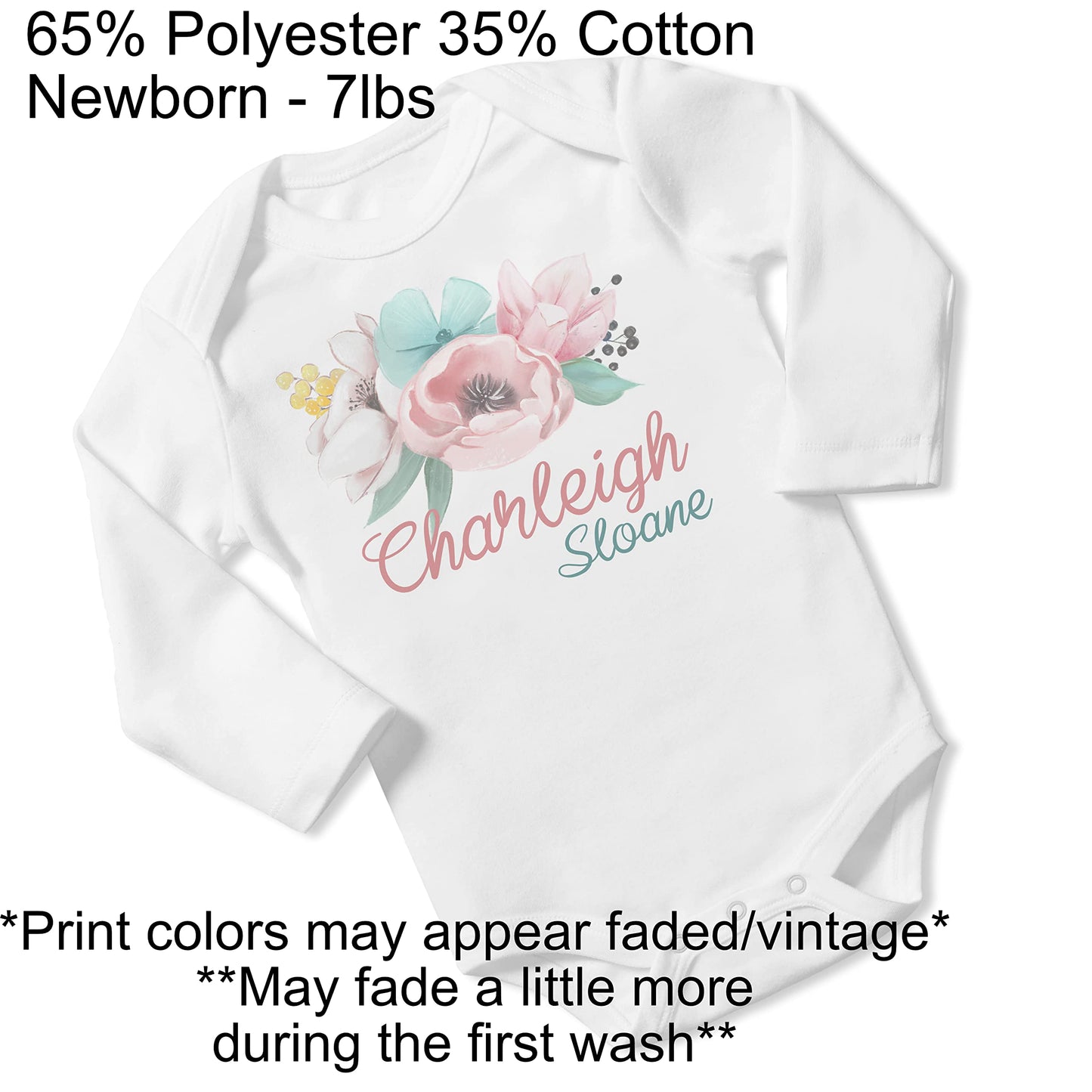 New Baby Girl's Printed Floral Peony Flower vs 2 Personalized Infant Bodysuit Coming Home Outfit