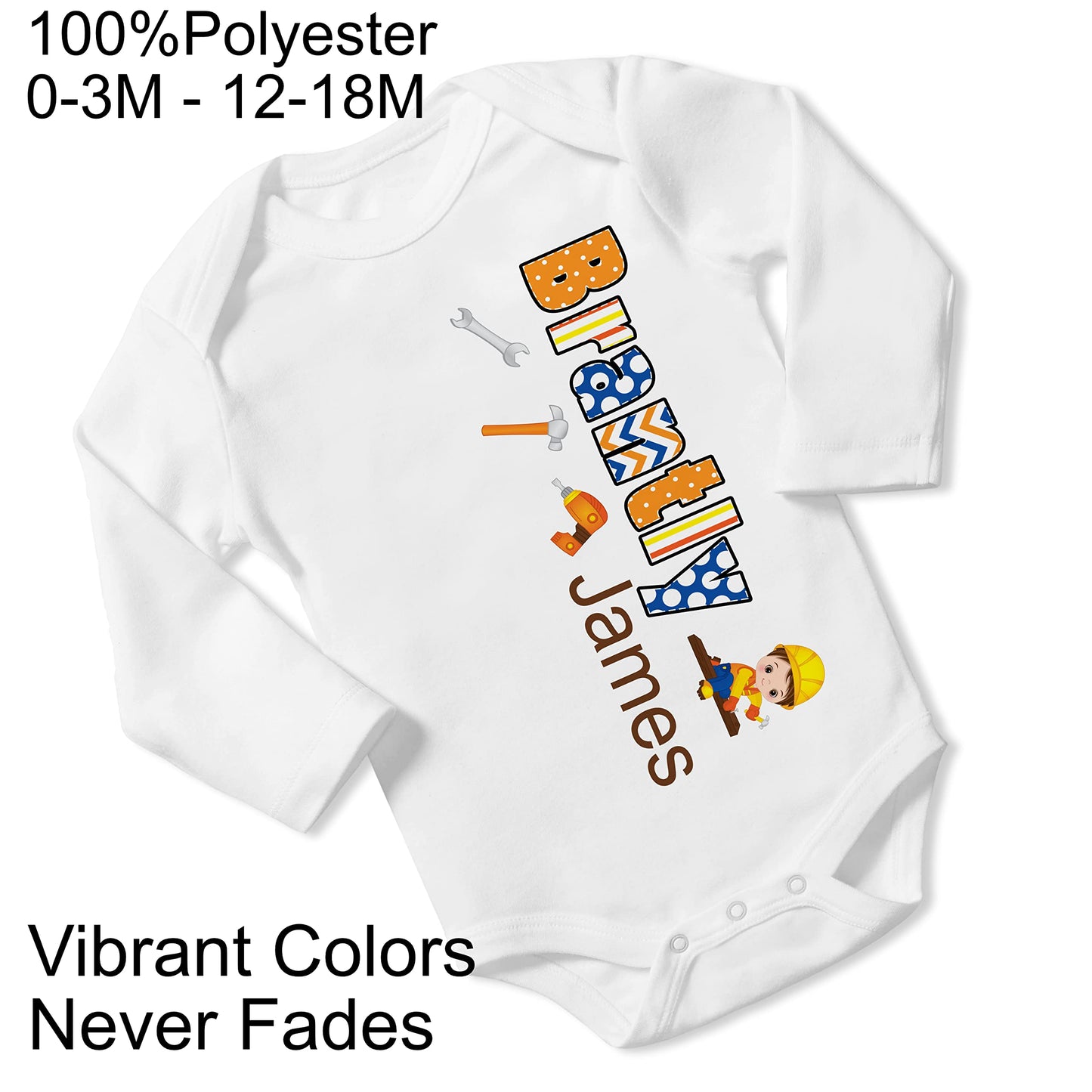 New Baby Boy's Printed Carpenter Tools 2 VS 1 Personalized Infant Bodysuit Coming Home Outfit