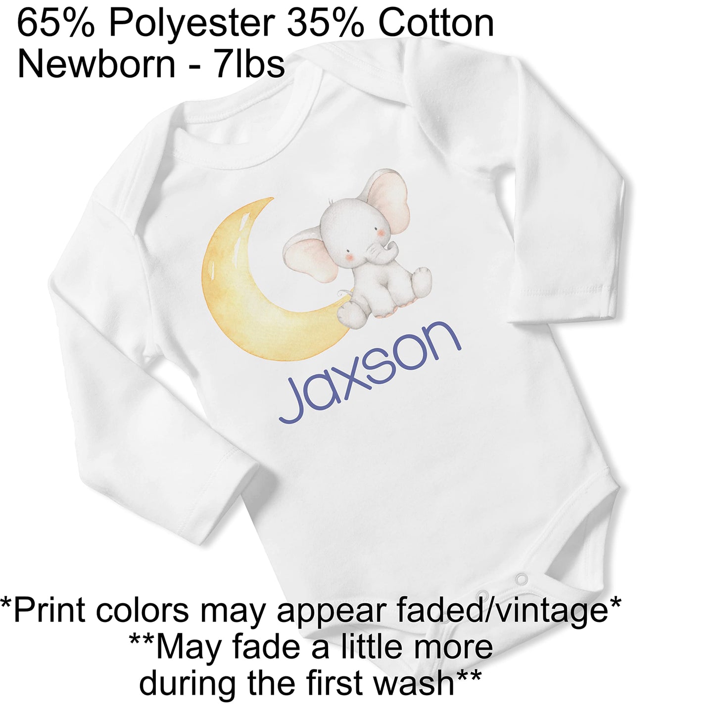 New Baby Boy's Printed Moon Elephant VS 2 Personalized Infant Bodysuit Coming Home Outfit