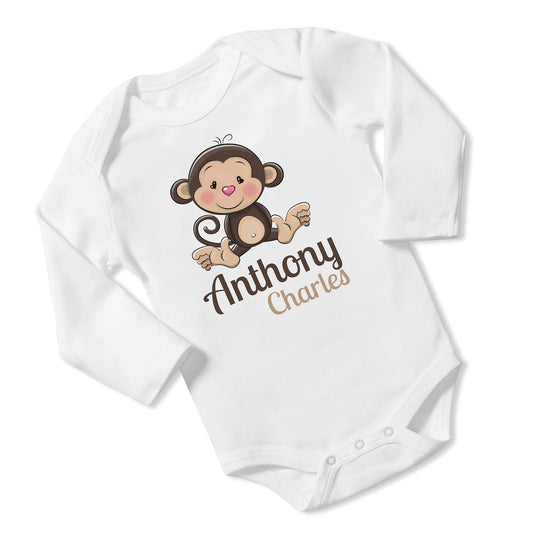 New Baby Boy's Printed Jungle Monkey VS 2 Personalized Infant Bodysuit Coming Home Outfit