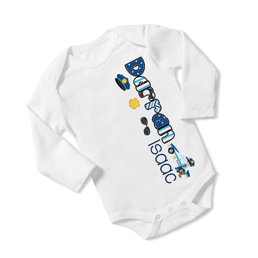 New Baby Boy's Printed Police Officer K9 Dog Personalized Infant Bodysuit Coming Home Outfit