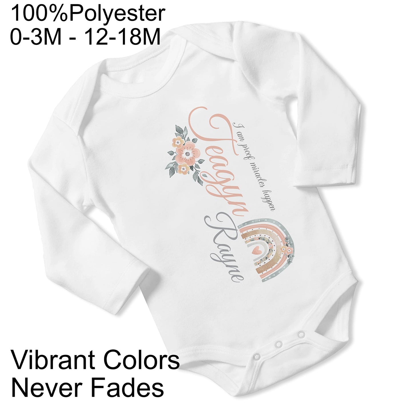 New Baby Printed Boho Rainbow Miracle vs1 Personalized Infant Bodysuit Coming Home Outfit