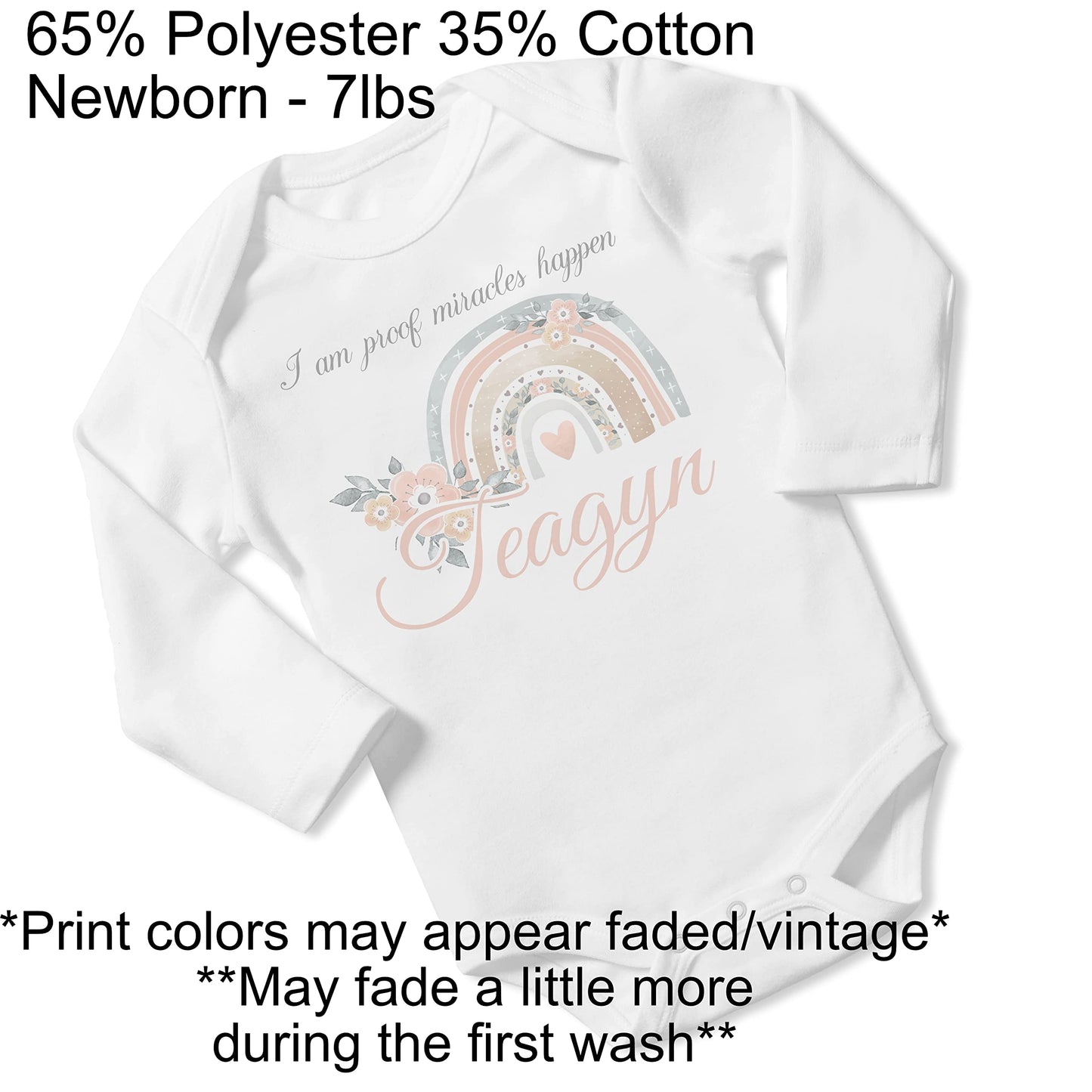 New Baby Girl's Printed Boho Rainbow Miracle vs2 Personalized Infant Bodysuit Coming Home Outfit