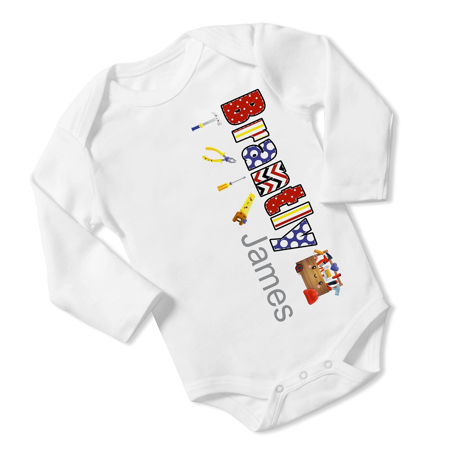 New Baby Boy's Printed Carpenter Tools 3 VS 1 Personalized Infant Bodysuit Coming Home Outfit