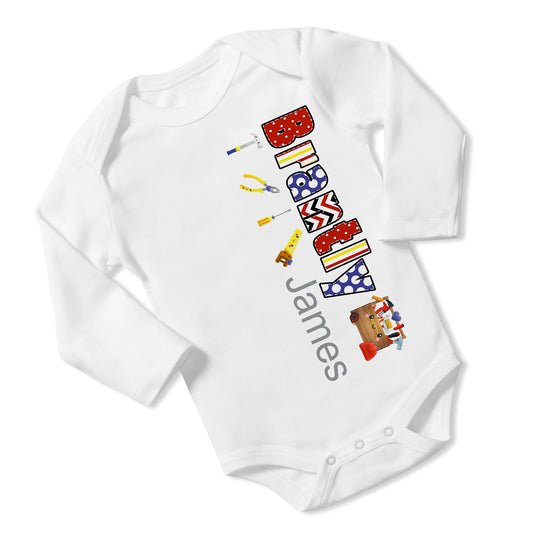 New Baby Boy's Printed Carpenter Tools 3 VS 1 Personalized Infant Bodysuit Coming Home Outfit